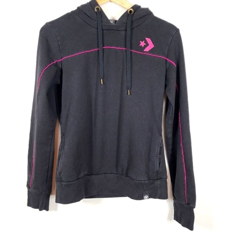 Kid's Black and Pink Converse Pullover Hoodie Sweatshirt Size Large
